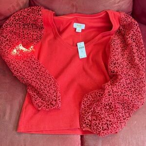 Maeve Dark Orange Top with Lace Sleeves